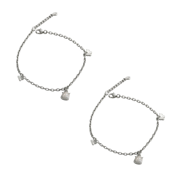 Butterfly & Charm Silver Anklet