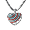 Heart-shaped pendant with red and blue stripes on a white background