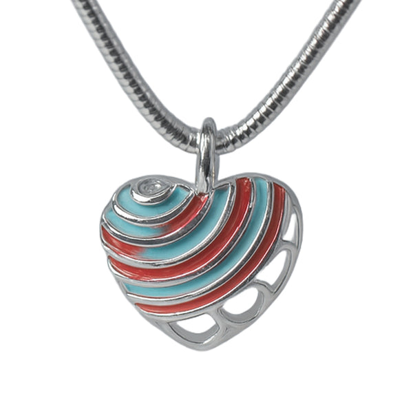 Heart-shaped pendant with red and blue stripes on a white background