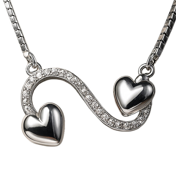 Double Heart Pendant Necklace in 925 Sterling Silver with CZ – Symbol of Love & Togetherness