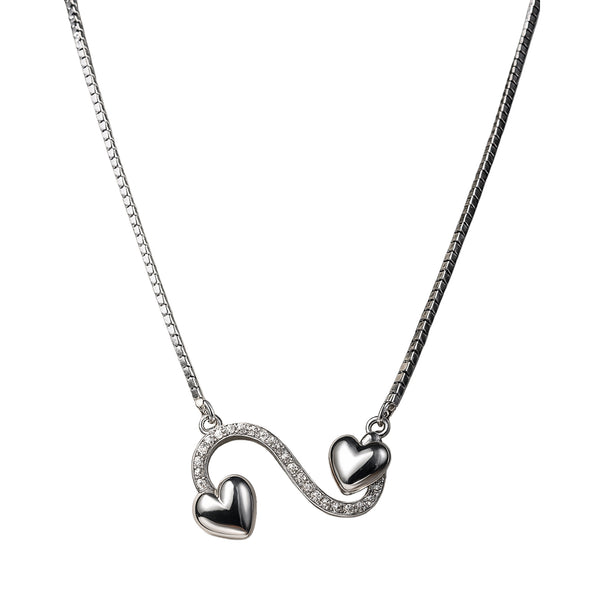 Double Heart Pendant Necklace in 925 Sterling Silver with CZ – Symbol of Love & Togetherness
