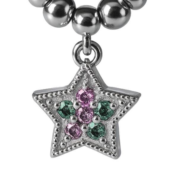 925 Sterling Silver Star Pendant Necklace with Pink & Green Accents