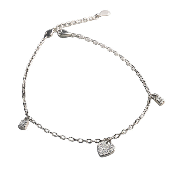 Silver Heart Charm Anklet - Tavshan