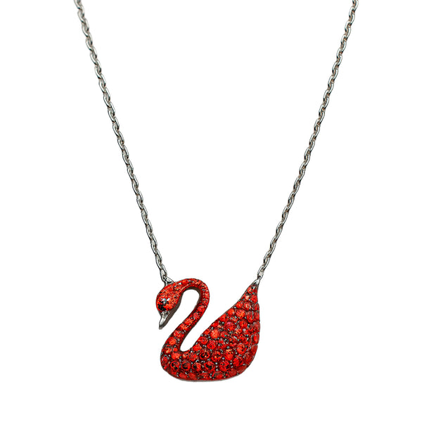 Red Swan Pendant Necklace in 925 Sterling Silver with Sparkling Crystals