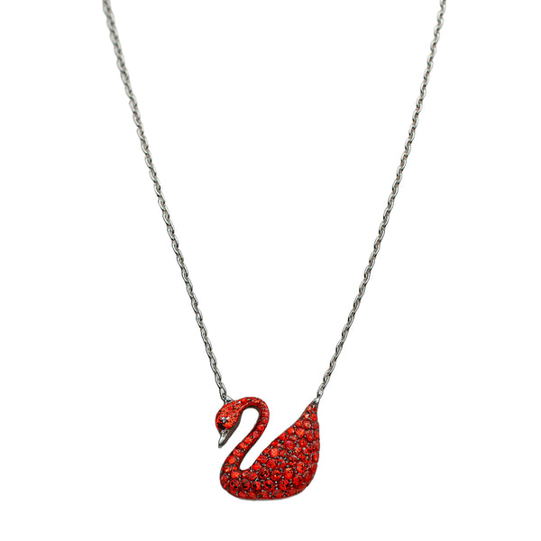 Red Swan Pendant Necklace in 925 Sterling Silver with Sparkling Crystals