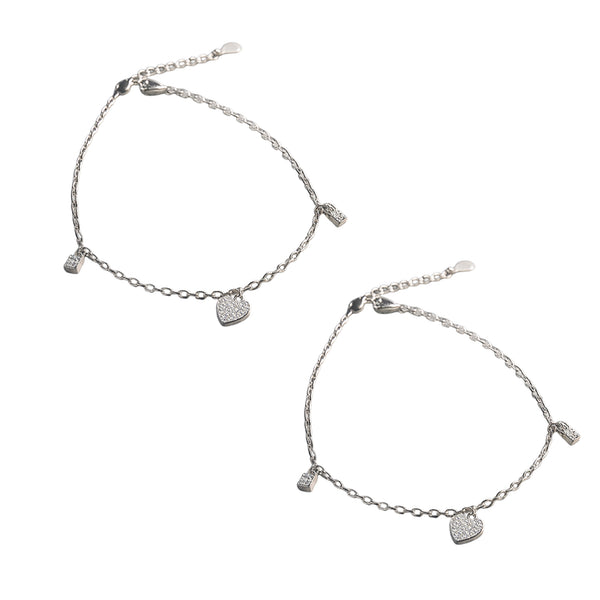 Silver Heart Charm Anklet