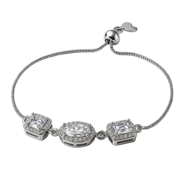 925 Sterling Silver Three-Stone Adjustable Bracelet
