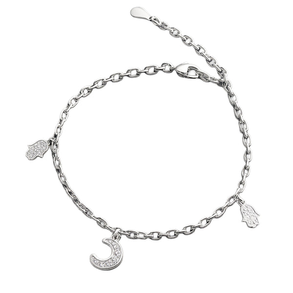 Silver Moon & Owl Charm Anklet