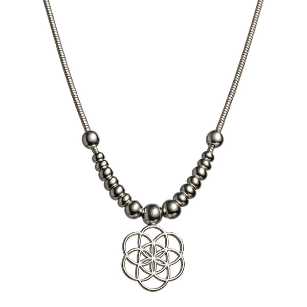 925 Sterling Silver Geometric Floral Pendant Necklace