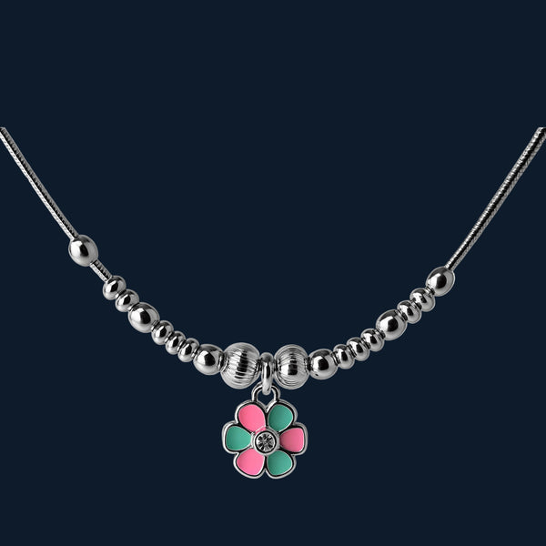 925 Sterling Silver Enamel Flower Pendant Necklace - Tavshan