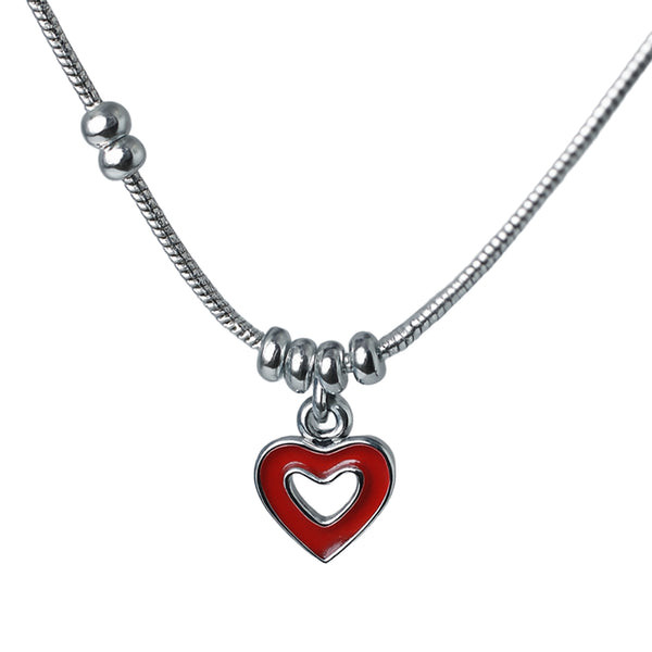 925 Sterling Silver Red Enamel Heart Charm Necklace