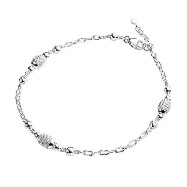 Silver Textured Bead Anklet