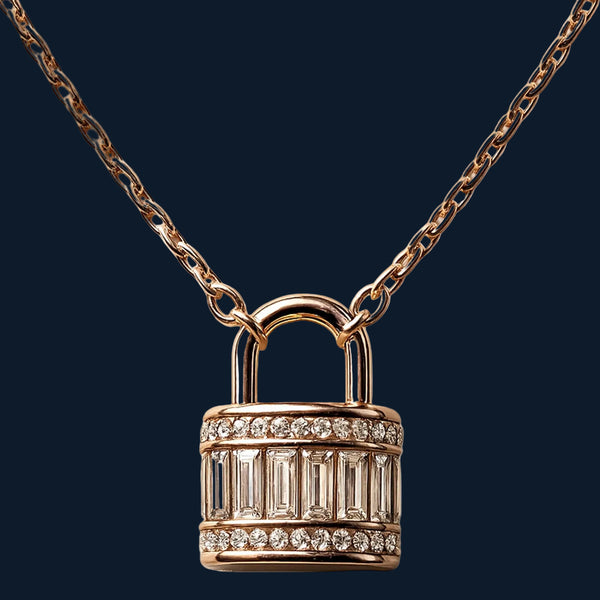 Mini Lock Pendant Necklace in 925 Sterling Silver with Rose Gold Finish - Tavshan