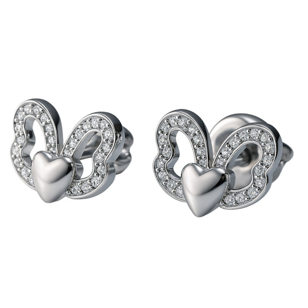 925 Sterling Silver Butterfly Heart Stud Earrings with CZ Accents