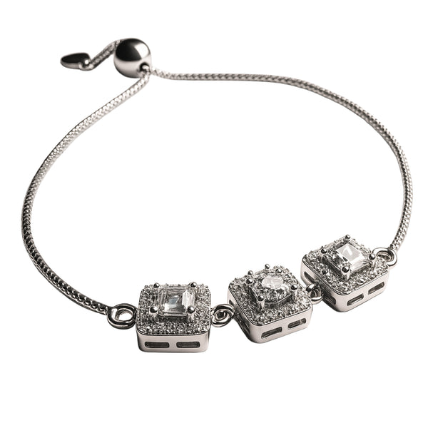 925 Sterling Silver Triple Square Halo CZ Bracelet