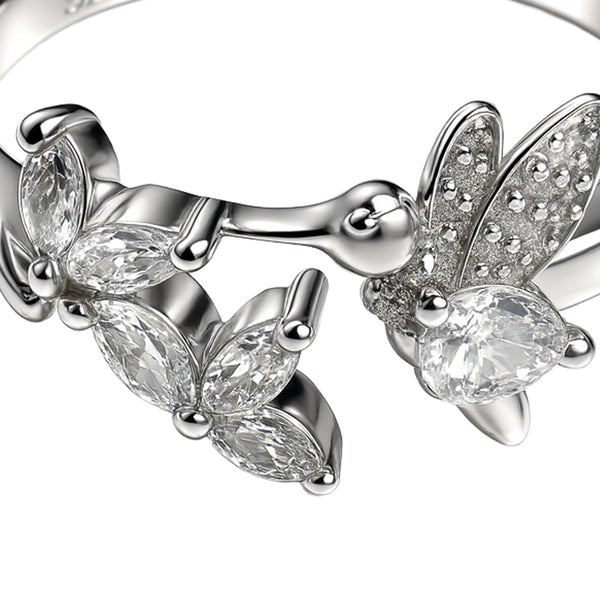 925 Sterling Silver Dragonfly and Floral Ring