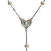 Vintage Heart Pearl Drop Y Necklace in 925 Sterling Silver
