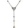 Vintage Heart Pearl Drop Y Necklace in 925 Sterling Silver