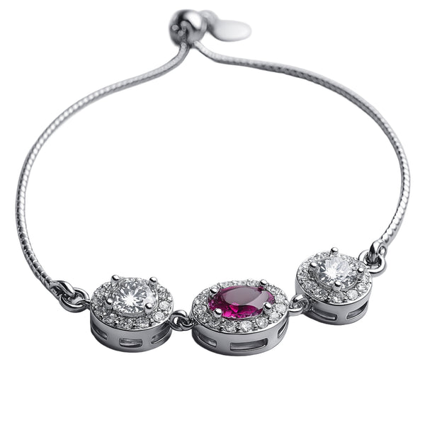 925 Sterling Silver Ruby Red & CZ Halo Bracelet