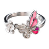 925 Sterling Silver Pink Butterfly and Flower Ring