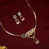 925 Silver Emerald CZ Leaf Motif Necklace Set for Women | Gold-Plated Party & Bridal Jewellery