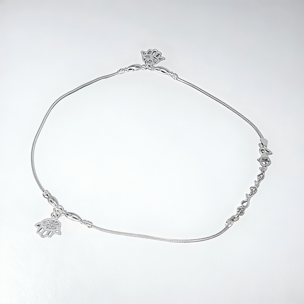 925 Sterling Silver Hamsa Hand Anklet Pair for Women | 925 Sterling Silver Payal - Tavshan