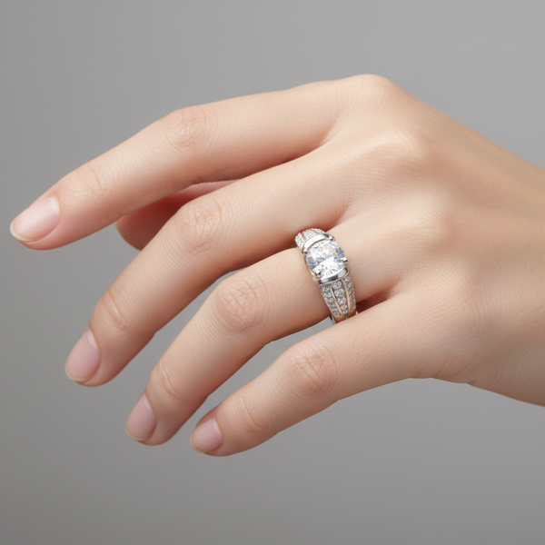 925 Sterling Silver Solitaire Adjustable Ring for Women – High Polish Band with Sparkling CZ Stones