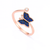 925 Silver Midnight Blue Butterfly Ring in Rose Gold Finish