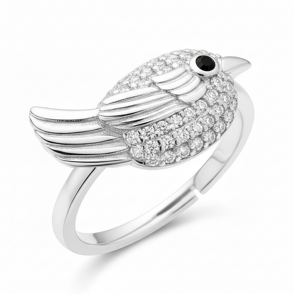 Silver ring with gemstones on a white background