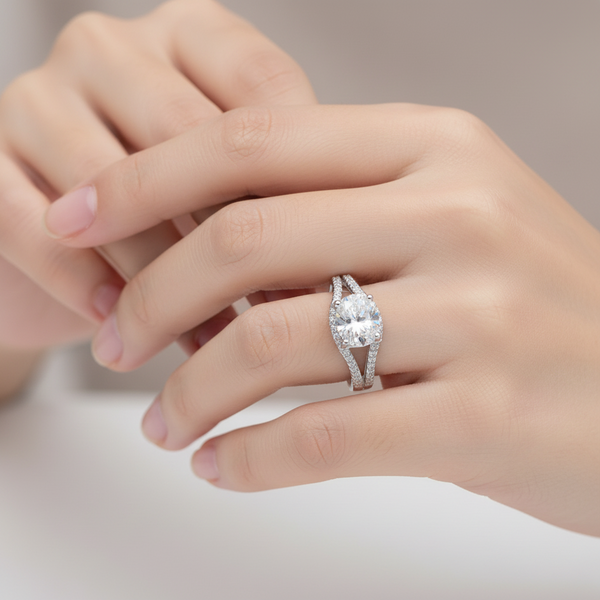 925 Sterling Silver Adjustable Cushion-Cut Solitaire Ring for Women – CZ Center Stone with Split Band & Pave Detailing