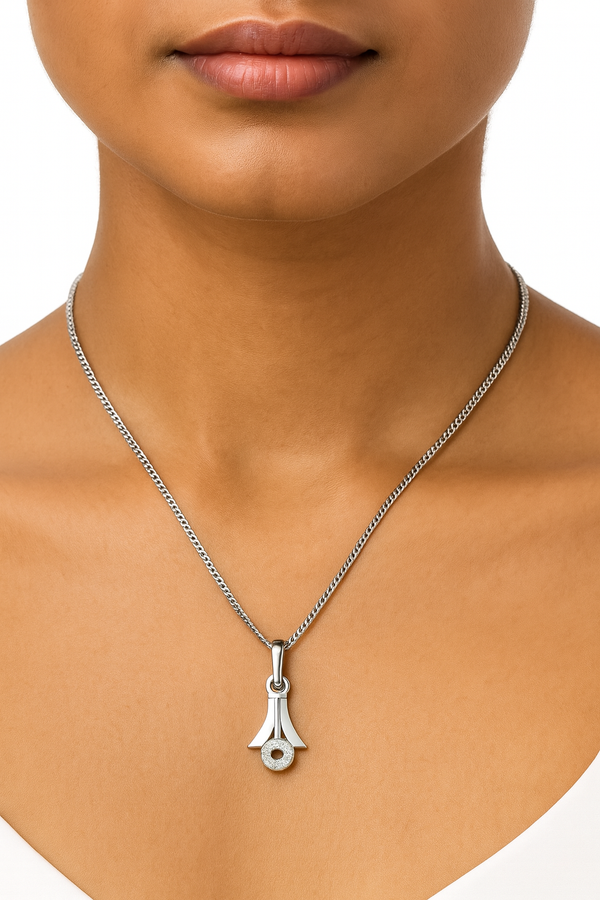 925 Sterling Silver Modern CZ Circle Pendant Necklace