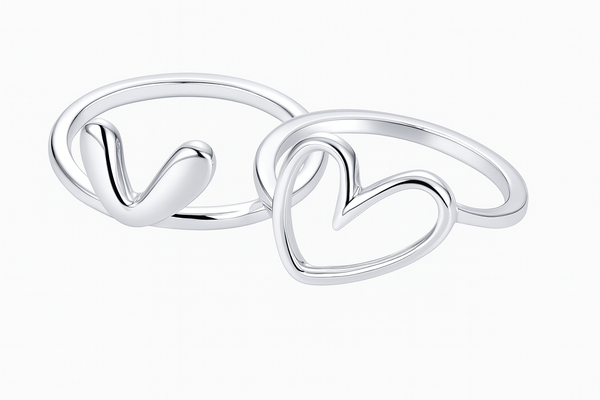 925 Sterling Silver Rose Gold Heart Ring – Single or Stackable Double Band Love Ring