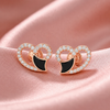 Pure 925 Silver Black Enamel CZ Heart Studs | Pure 925 Silver Rose Gold Finish BIS Hallmarked | Tavshan