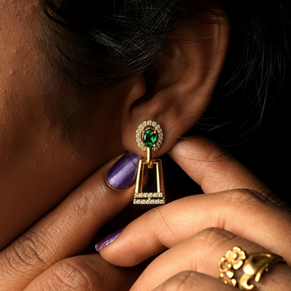 925 Silver Emerald CZ Leaf Motif Necklace Set for Women | Gold-Plated Party & Bridal Jewellery