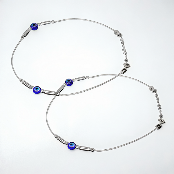 925 Sterling Silver Dual Evil Eye Anklet Pair for Women | 925 Sterling Silver Payal
