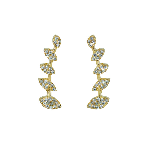 CZ Leaf Drop Ear Cuff / Bluetooth Earring – Gold Plated 925 Sterling Silver