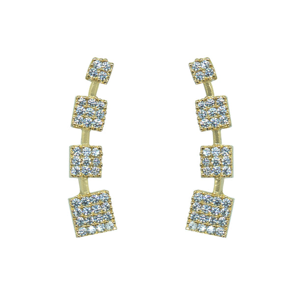 CZ Square Cluster Ear Cuff / Bluetooth Earring – Gold Plated 925 Sterling Silver