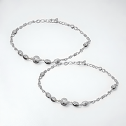 925 Sterling Silver Textured Round Bead Anklet Pair for Women | 925 Sterling Silver Payal - Tavshan