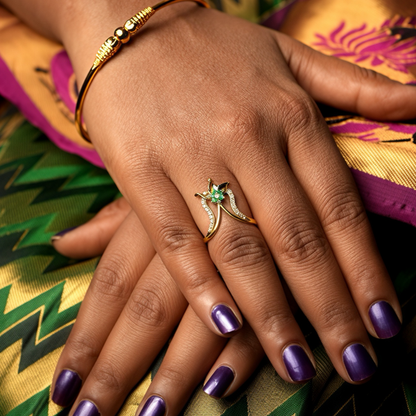925 Silver Gold-Plated Floral Vanki Ring for Women | Enamel Work & CZ Stone Traditional South Indian Ring