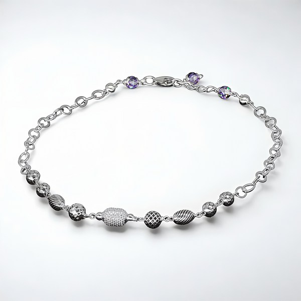 925 Sterling Silver Hammered Bead Dual Chain Anklet Pair for Women | 925 Sterling Silver Payal - Tavshan