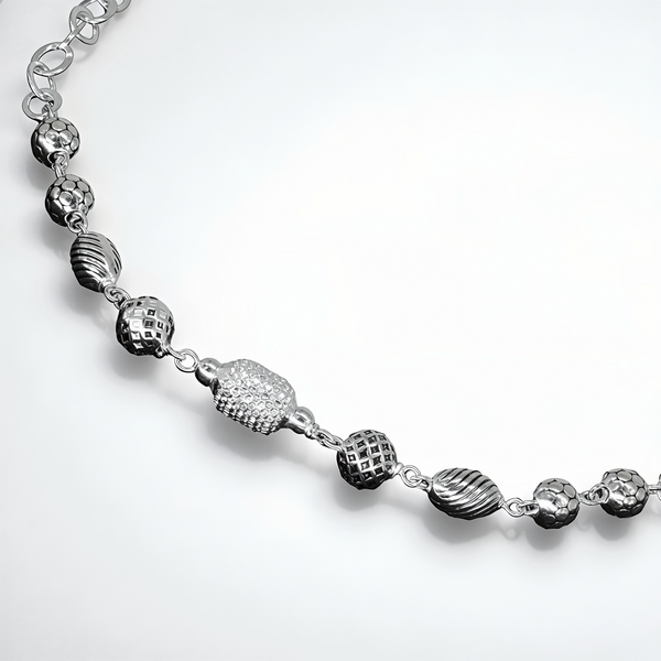 925 Sterling Silver Textured Bead Anklet Pair for Women | 925 Sterling Silver Payal - Tavshan