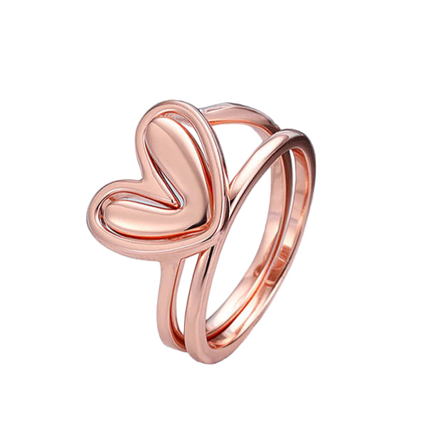 925 Sterling Silver Rose Gold Heart Ring – Single or Stackable Double Band Love Ring