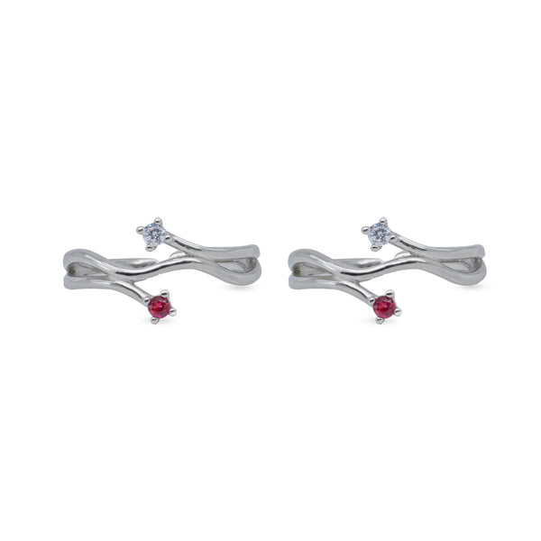 Dual Spark Ruby & CZ Toe Ring – Rhodium Plated 925 Sterling Silver