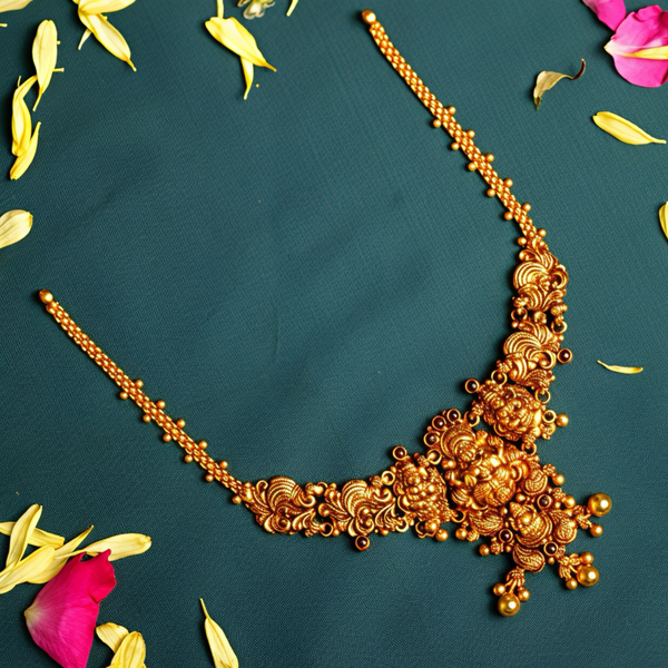 925 Silver Antique Gold-Plated Temple Necklace for Women | Bridal Lakshmi Design Traditional Jewellery