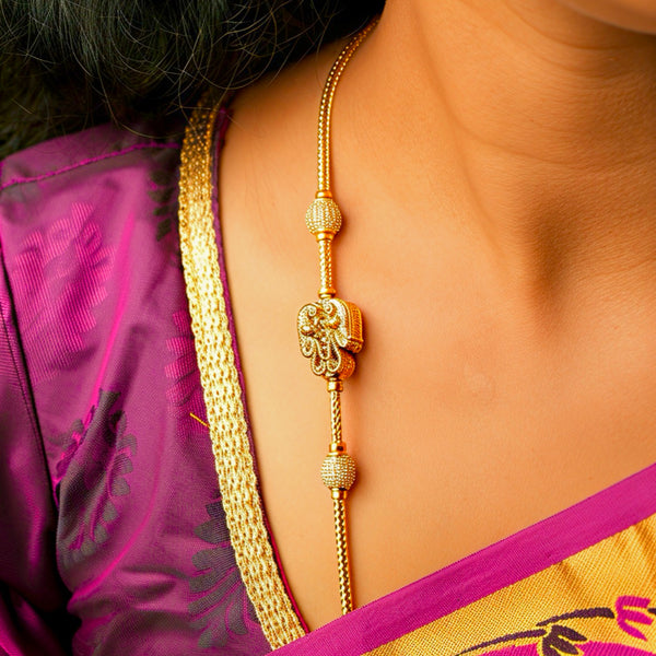 925 Silver Ganesha Mugappu Chain for Women | Gold-Plated Thali / Daily Wear Chain with CZ Balls | Traditional South Indian Style