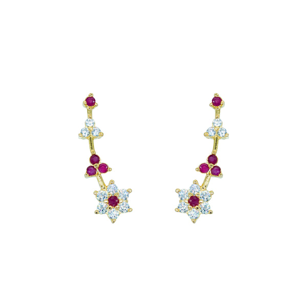 CZ Ruby & White Star Cluster Ear Cuff / Bluetooth Earring – Gold Plated 925 Sterling Silver