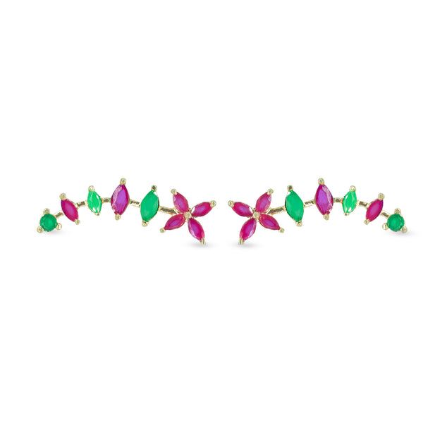 Pink & Green CZ Cluster Ear Cuff / Bluetooth Earring – 925 Sterling Silver with Gold Plating