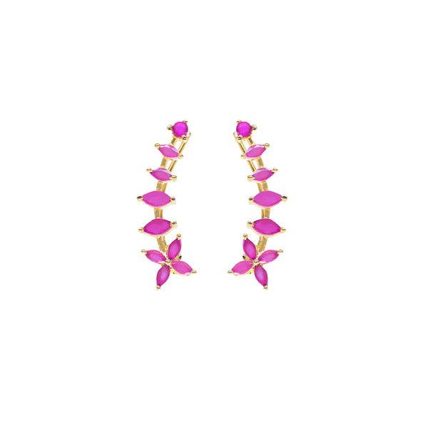 Pink Marquise Floral Vine Ear Cuff / Bluetooth Earring – Gold Plated 925 Sterling Silver