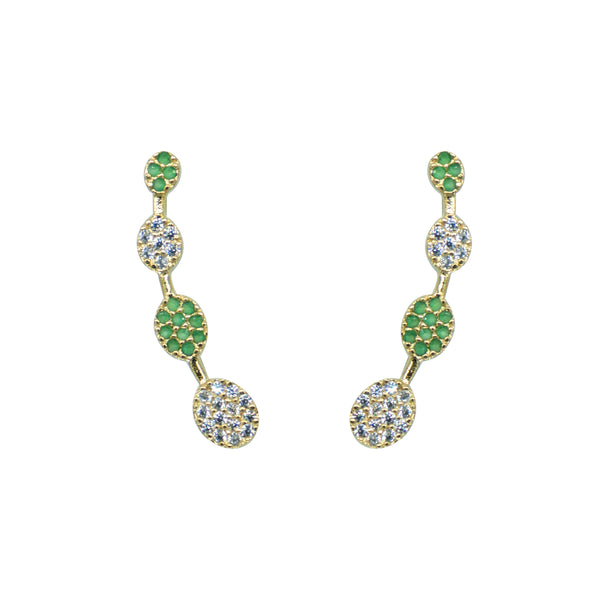 Dual Tone Green & White Stone Ear Cuff / Bluetooth Earring – Gold Plated 925 Sterling Silver