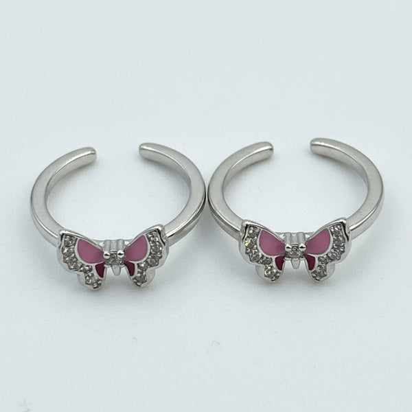 925 Sterling Silver Pink Butterfly Adjustable Toe Ring | Enamel CZ Silver Bichiya for Women